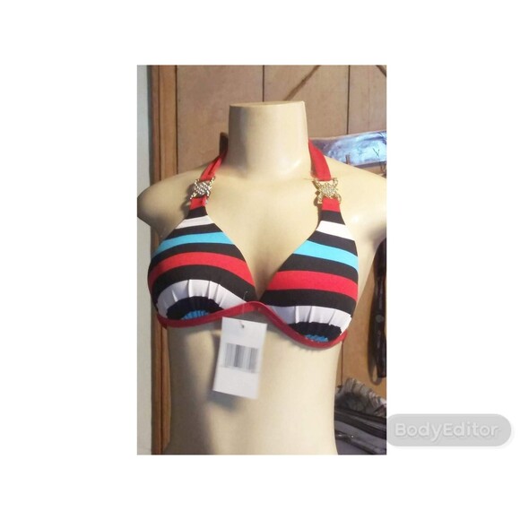 Red striped bikini With Bling L - Picture 5 of 6